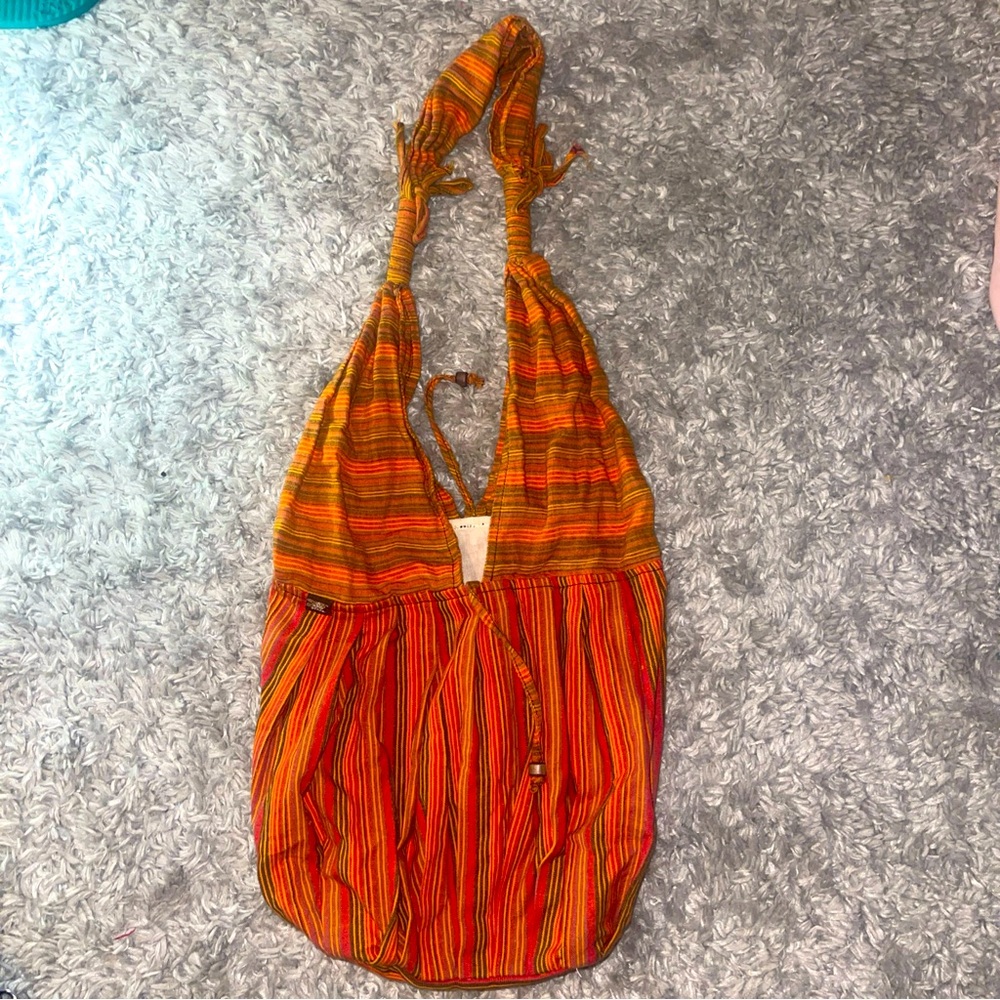 PrAna Organic Cotton Canvas Purse Bag Boho Stripe Hippie Orange
